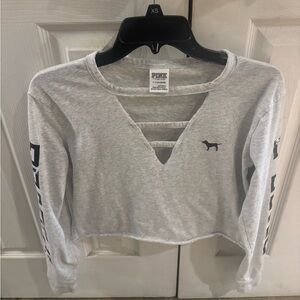 PINK Victoria's Secret Light Gray Cut-Out Crop Top